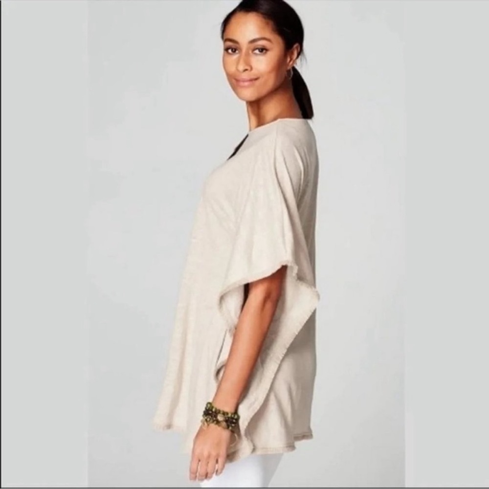 J. Jill natural 100% Linen short sleeve relaxed poncho style fringed top Sz XL